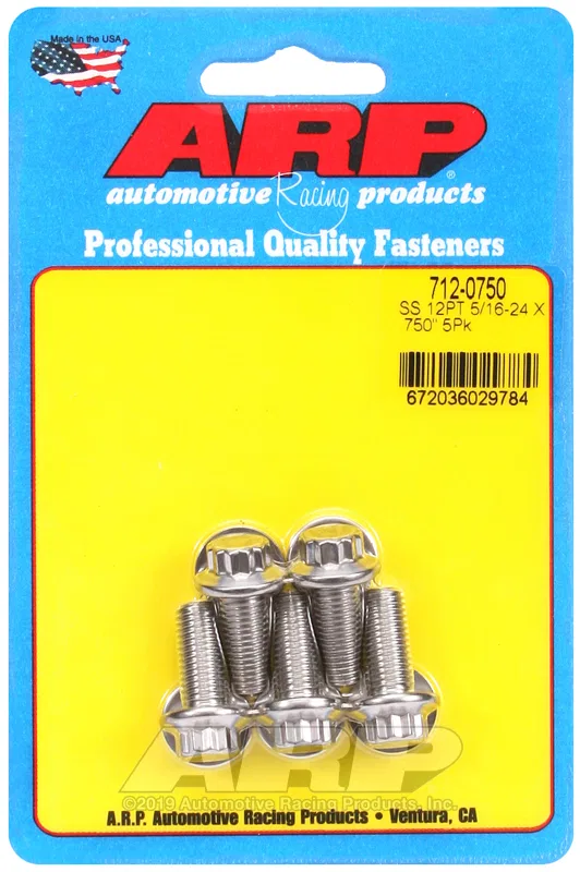 712-0750 – ARP Bolt, Fine Thread Bolt 5/16 Inch - 24 Thread Size 0.750 Inch Under Head Length 3/8 Inch Socket Size 12...